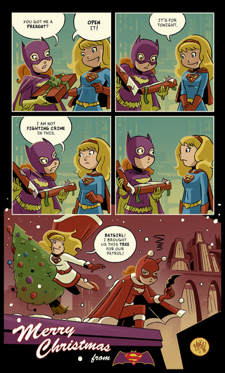 Illustration for article titled Supergirl & Batgirl Christmas by Mike Maihack
